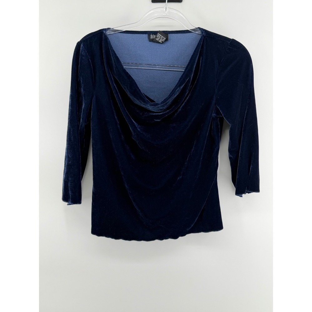 b.i.g.a.y.c.a.d.a. Career‎ Navy Velvet Cowl Neck 3/4 Sleeve Top Size S